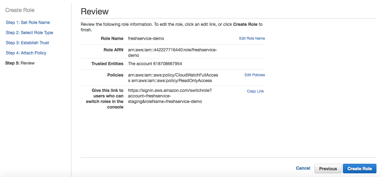 Creating a Role ARN for integrating Amazon CloudWatch in Freshservice